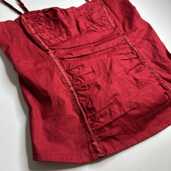Y2K 2b Bebe Red Ruched Corset Cami Top M Smocked Back Rockabilly Pinup Bombshell - Picture 5 of 11
